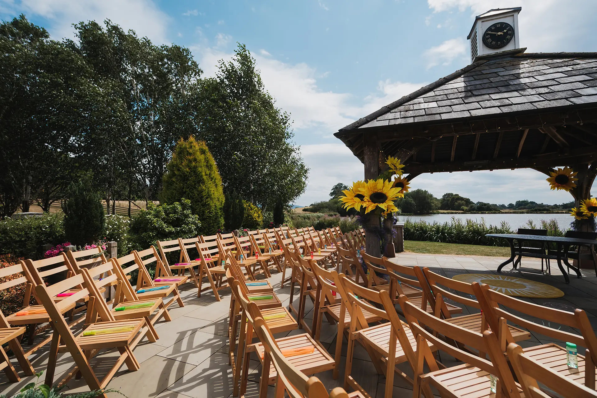 sandhole-oak-barn-clock tower ceremony set up