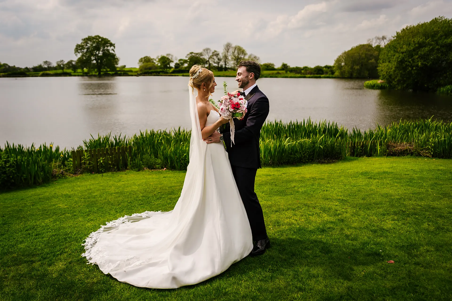 sandhole oak barn bride and groom lake hero ready