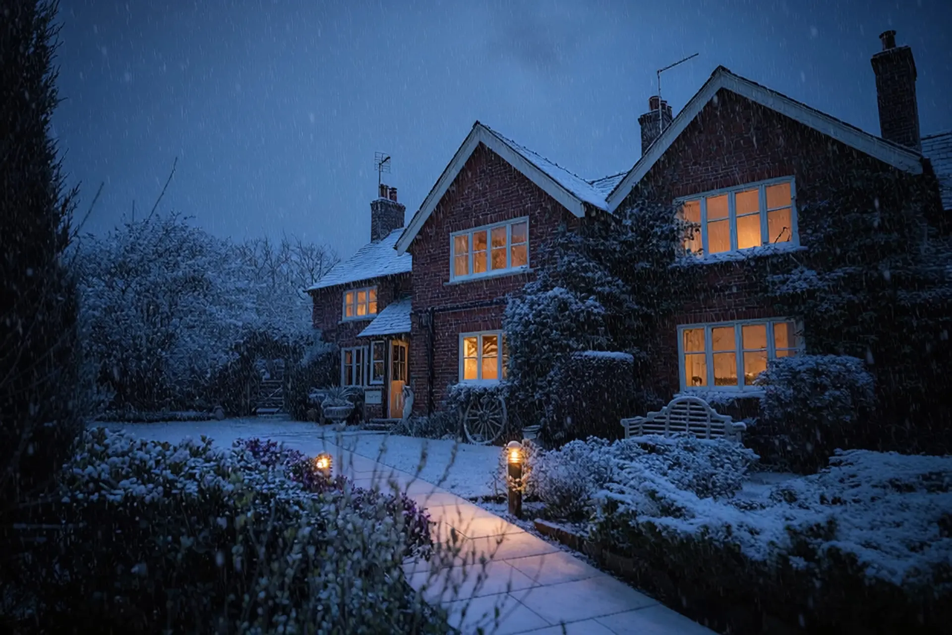 sandhole oak barn farmhouse snow evening